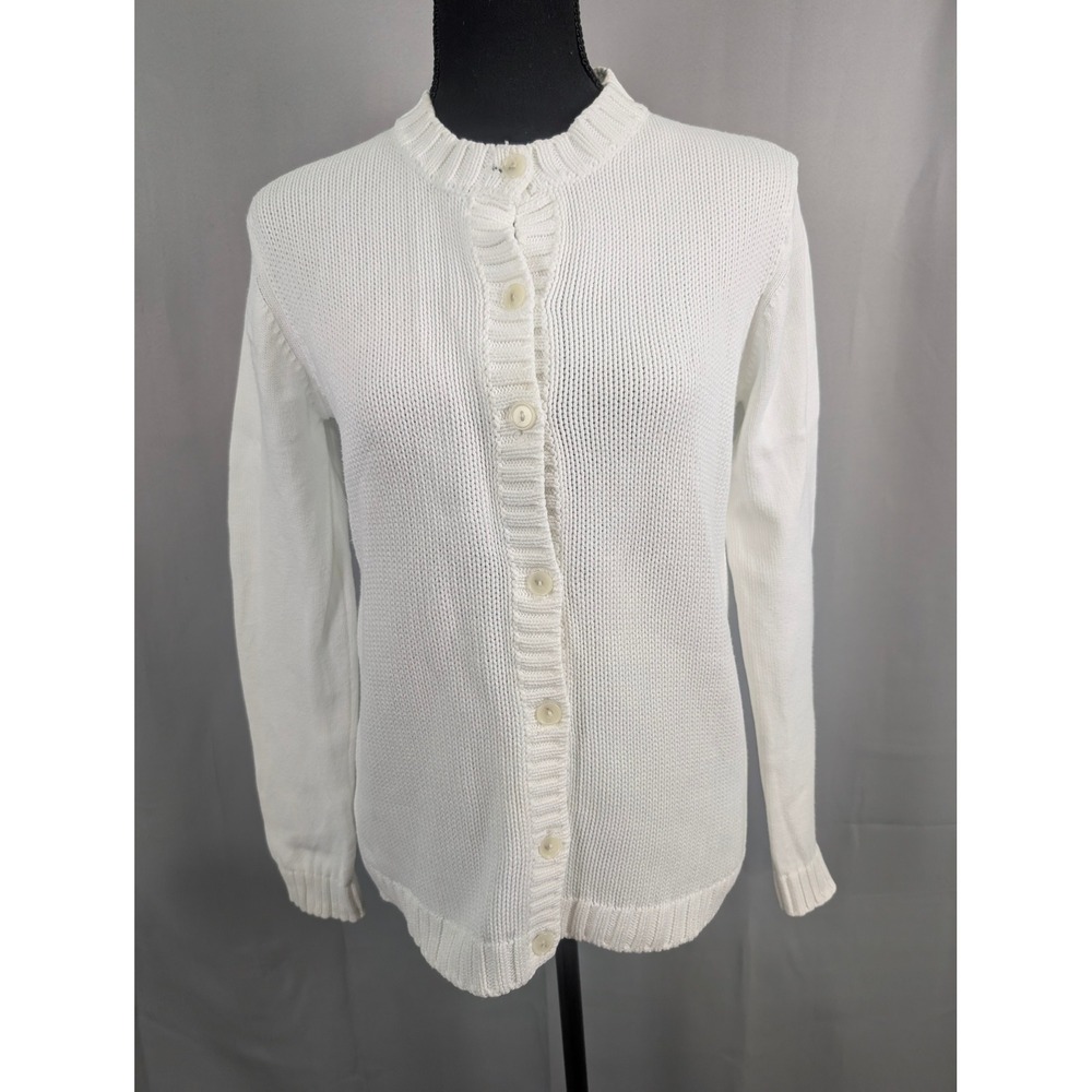 Laura Ashley Knit Cardigan Women Small White Excellent